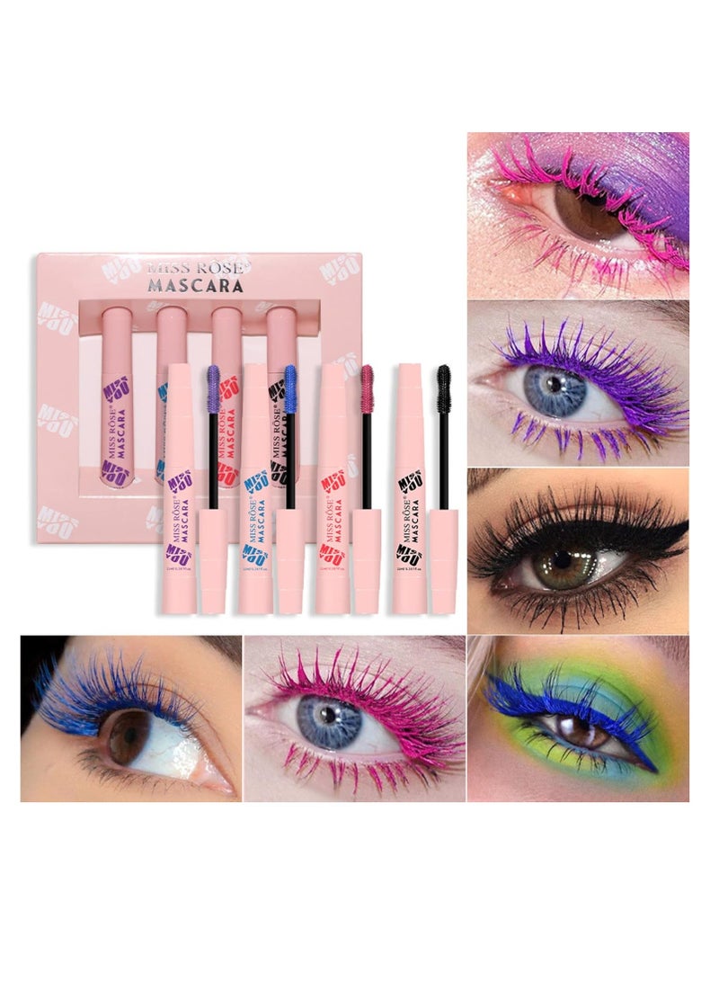 Long Lasting Smudge-Proof Lash Sensational Mascara, FantasyDay 4 Pcs 0.39 Fl Oz Washable Volumizing Lengthening Defining Curling Eyelash Makeup Set - Lift Separate Eye Lashes False Lash Effect Mascara