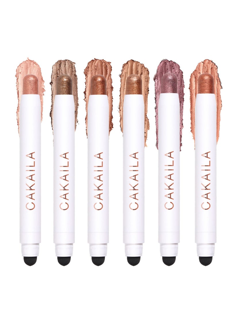 6 Pcs Matte Eyeshadow Pencil Set - Professional Waterproof Cream Eyeshadow Sticks for Long-Lasting Makeup, Eye Brightening Highlighter in Copper Shades. Perfect for Stunning Looks!