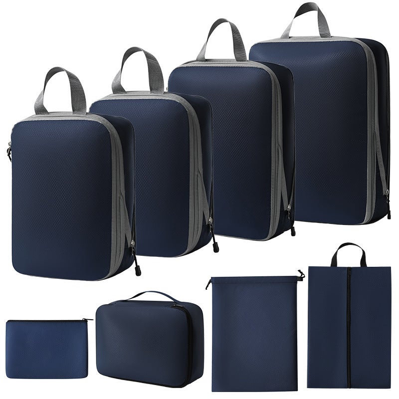 7-Piece Travel Organizer Compression Set Three-piece set + s + shoe bag + bra bag + flat pocket + drawstring pocket (navy blue eight-piece set)