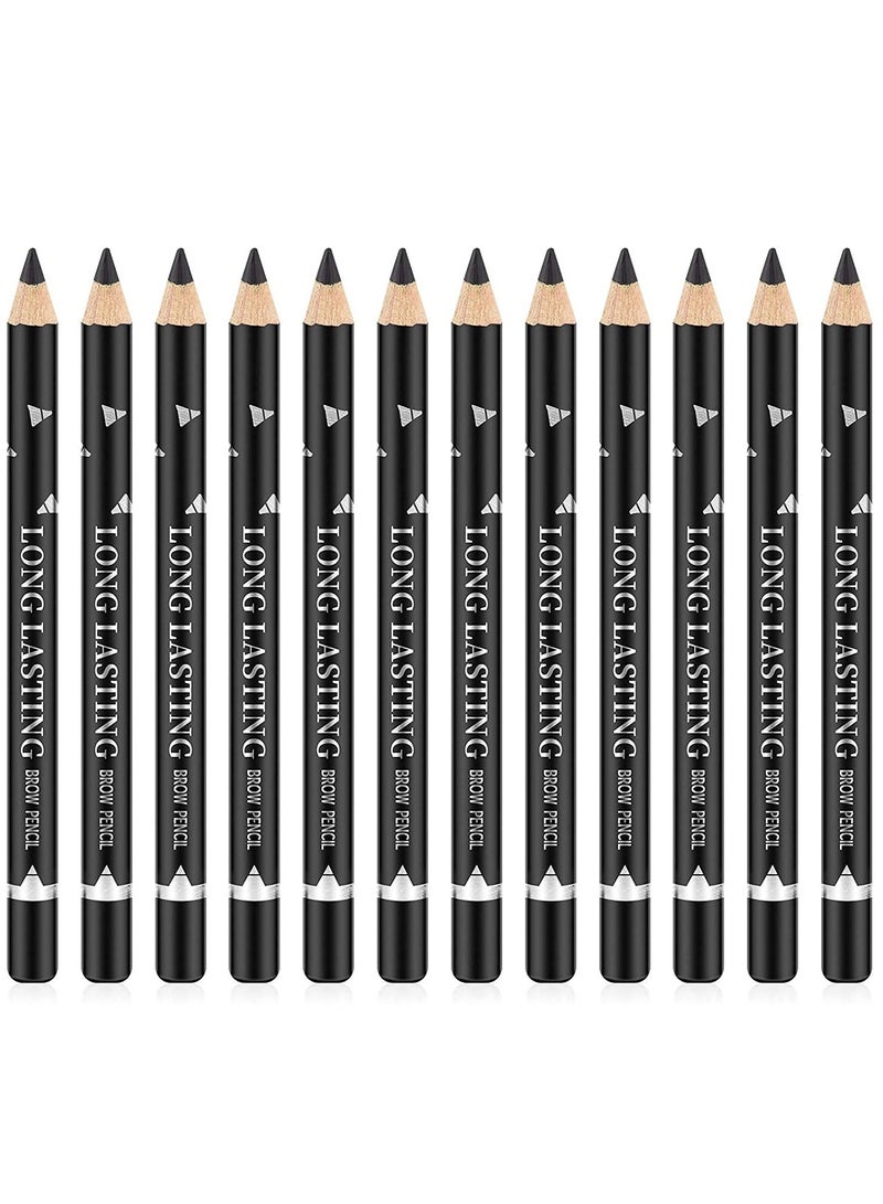 12 Waterproof Eyebrow Pencils for Long Lasting Makeup, Sweatproof Eye Makeup Pens for Women, Professional Black Eyeliner Pencils