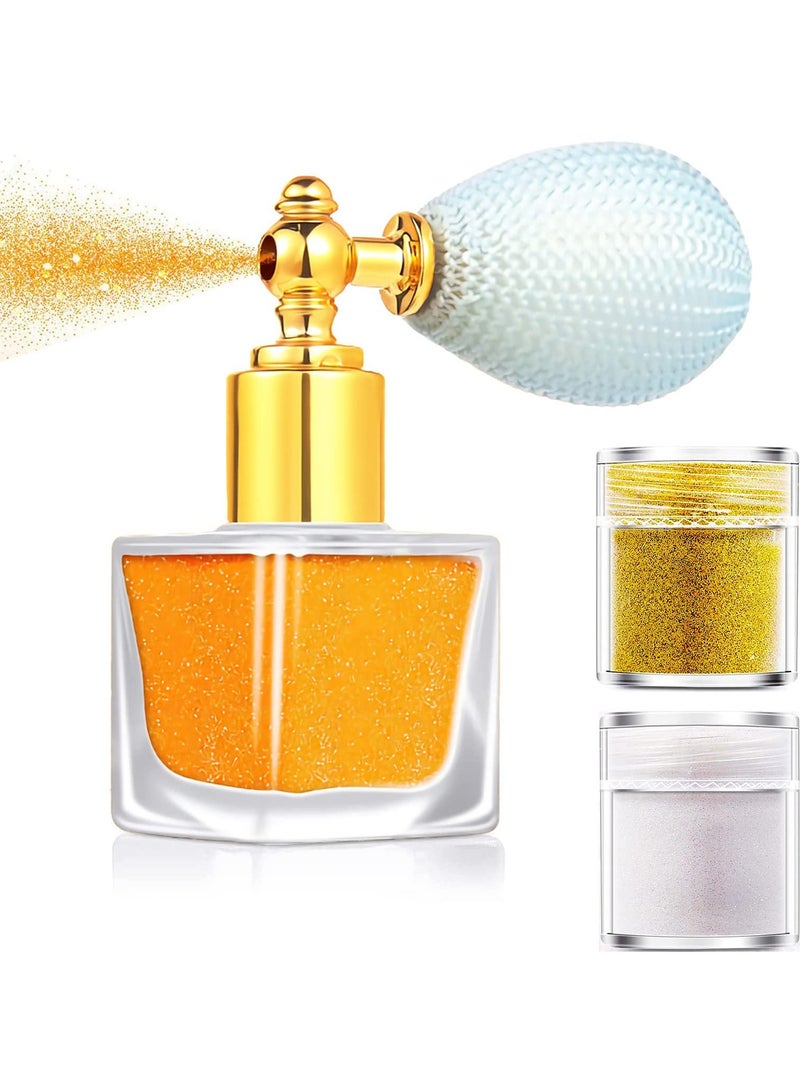 Body Glitter Spray in White Orange with Gold Glitter Powder - Shimmer Highlighter Loose Powder for Body, Face, Hair, Clothes, Nail Art & Craft Design (Includes 1 Spray Bottle + 2 Extra Bottles)