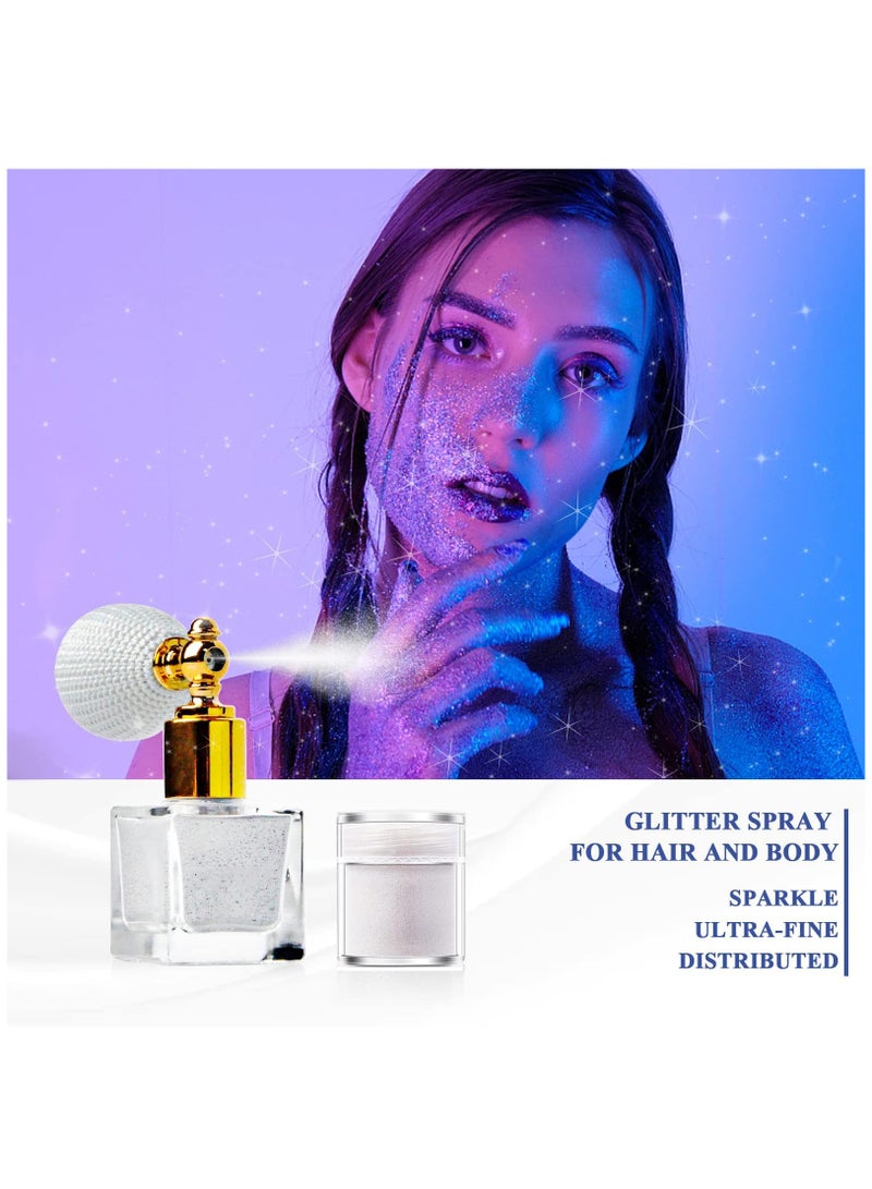 Body Glitter Spray in White Orange with Gold Glitter Powder - Shimmer Highlighter Loose Powder for Body, Face, Hair, Clothes, Nail Art & Craft Design (Includes 1 Spray Bottle + 2 Extra Bottles)