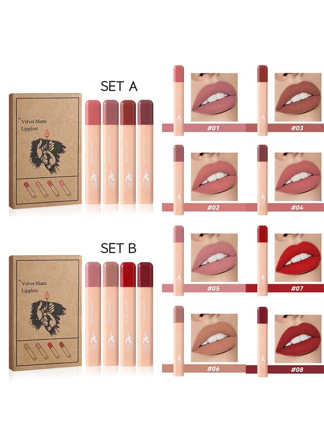 4Pcs Light Colour Lip Gloss Set Non Stick to Cup Bot Easy to Fade Matte Soft Fog Makeup