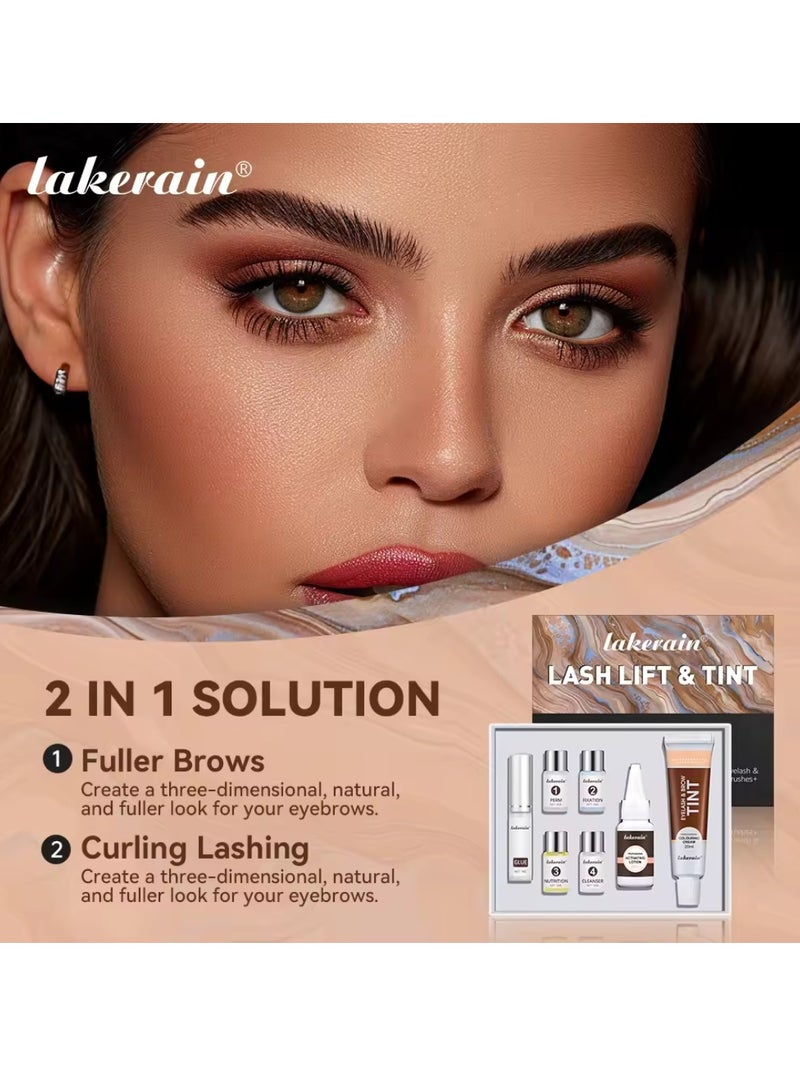 Lash Lift and Tint Dye Kit Eyelash and Eyebrow Tint Dye Color Kit Professional Eyelash Lifting Kit for Home and Salon Use Lash Lifting Kit with Tools Eyebrow Tint Dye Kit Eyebrow Lash Color Kit Brown