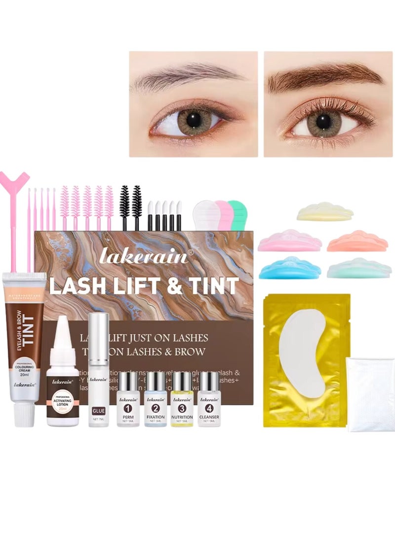 Lash Lift and Tint Dye Kit Eyelash and Eyebrow Tint Dye Color Kit Professional Eyelash Lifting Kit for Home and Salon Use Lash Lifting Kit with Tools Eyebrow Tint Dye Kit Eyebrow Lash Color Kit Brown