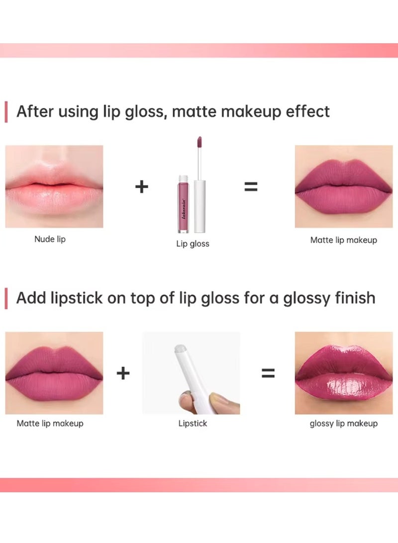 Moisturizing Lip Gloss Set 24H Matte Glossy Finish Smooth and Shiny High Color Rendering Waterproof Long Lasting Hydrating Lip Color Lip Gloss Set Lip Color & Lip Gloss Set Classic Rosy 06