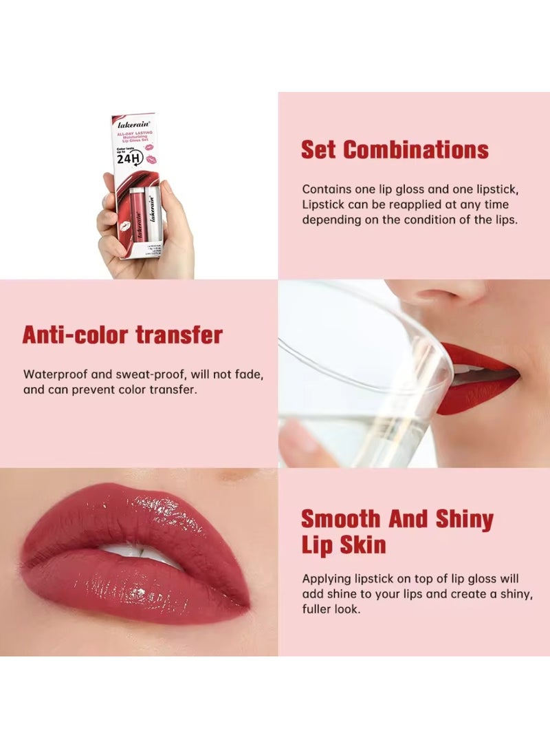 Moisturizing Lip Gloss Set 24H Matte Glossy Finish Smooth and Shiny High Color Rendering Waterproof Long Lasting Hydrating Lip Color Lip Gloss Set Lip Color & Lip Gloss Set Classic Rosy 06