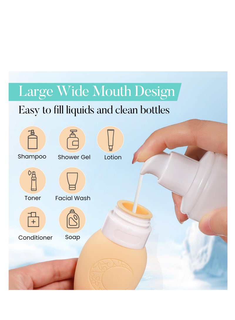 Travel Toiletry Bottles with Silicone Facial Exfoliator Cleansing Brush, 70ml TSA Approved Leak-Proof Squeeze Bottles for Deep Skin Cleaning (Light Orange)