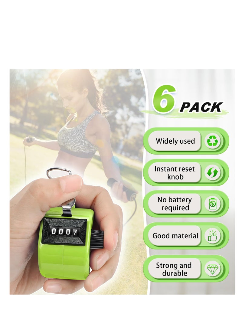 6 Pcs Clicker Counters, Handheld Manual Mechanical Tally Counter, 4-Digit Number Count Clicker Pitch Counter, Made of ABS Material, for Coaching, Golf, Office, Fishing and Stadiums Supplies