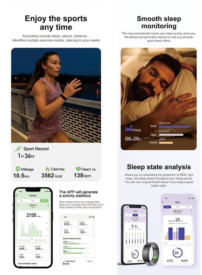 R02 QRing Smart Ring - 24/7 Sleep Monitoring, Heart Rate, Blood Oxygen Saturation, IP68 Waterproof,Comes with dedicated charging box