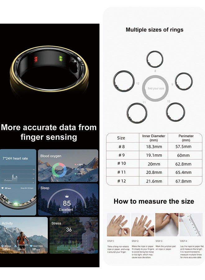 R06 QRing Smart Ring - Step Counter, Heart Rate Monitor, Blood Oxygen Saturation, Sleep Tracker, IP68 Waterproof,Does not include charging case, comes with charging cable