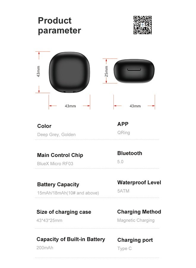 R06 QRing Smart Ring - Step Counter, Heart Rate Monitor, Blood Oxygen Saturation, Sleep Tracker, IP68 Waterproof,Comes with dedicated charging box