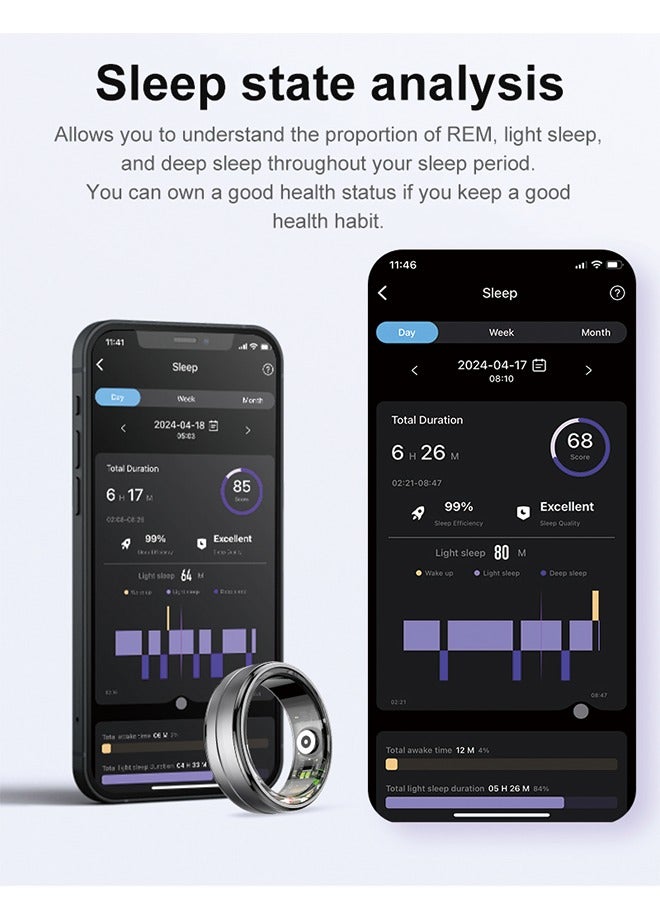 R06 QRing Smart Ring - Step Counter, Heart Rate Monitor, Blood Oxygen Saturation, Sleep Tracker, IP68 Waterproof,Comes with dedicated charging box
