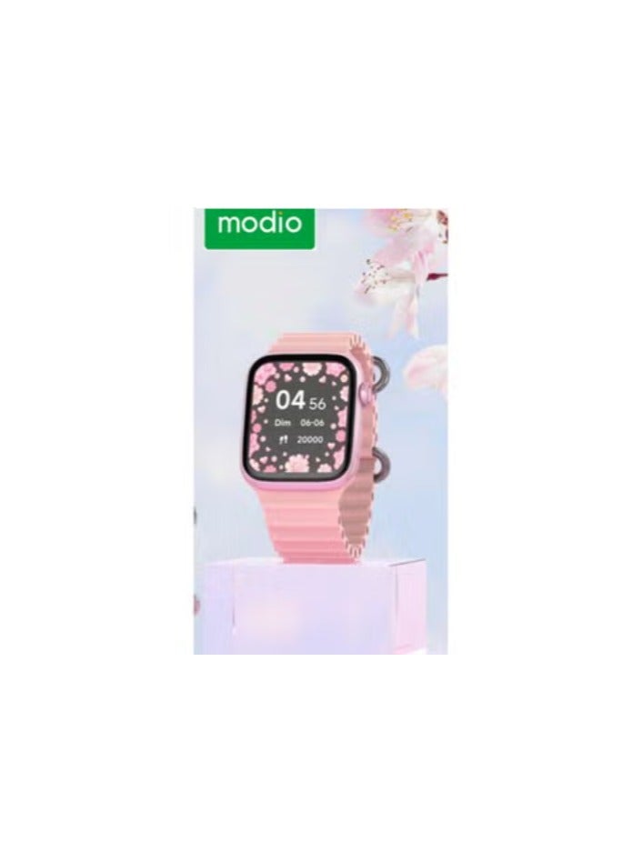 Modio MW13 Mini Women's Smart Watch with 36mm Display 3 Pair Straps 5 in 1 Diamond Jewellery Set Pink