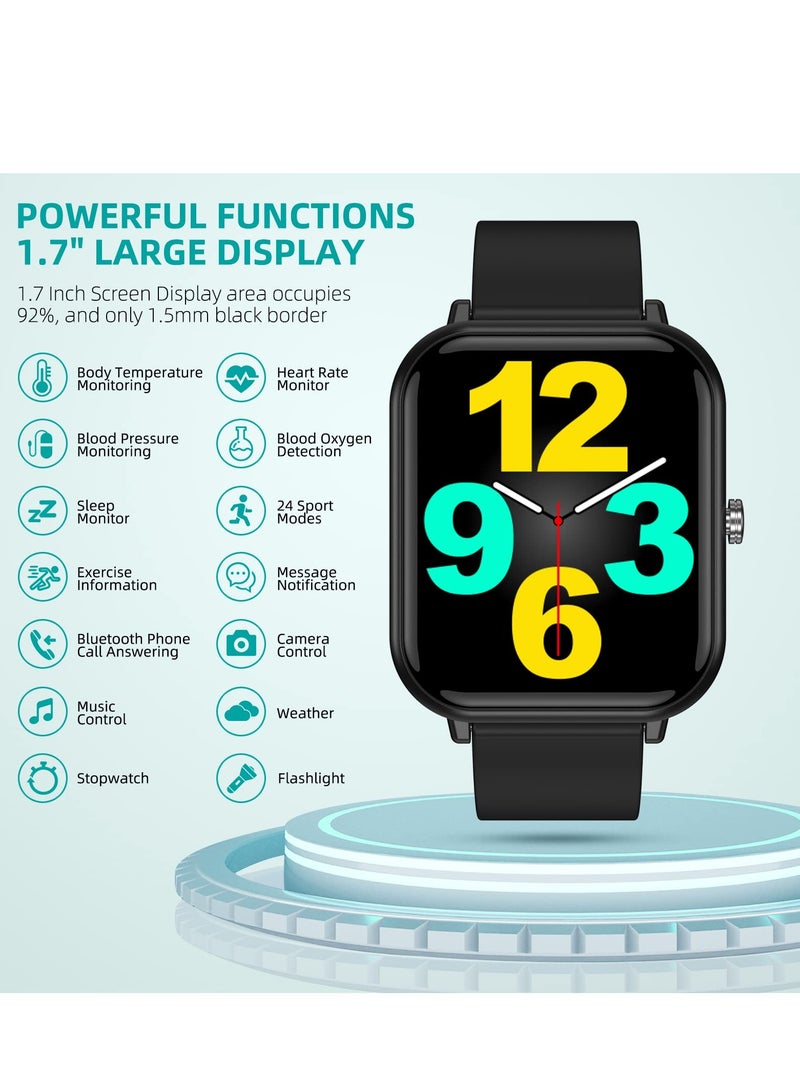 24 Sports Modes Smart Watch with 5ATM Waterproof, Blood Oxygen & Heart Rate Monitor, Sleep Tracker, Step & Calorie Counter, 1.7