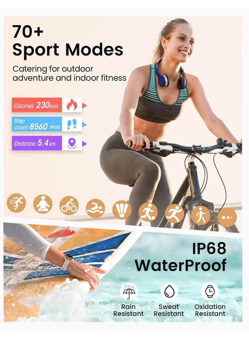 1.27'' Smart Watches for Women with Calls,Step Tracker,heart Rate Monitor, 70 Sport Modes IP68 Waterproof