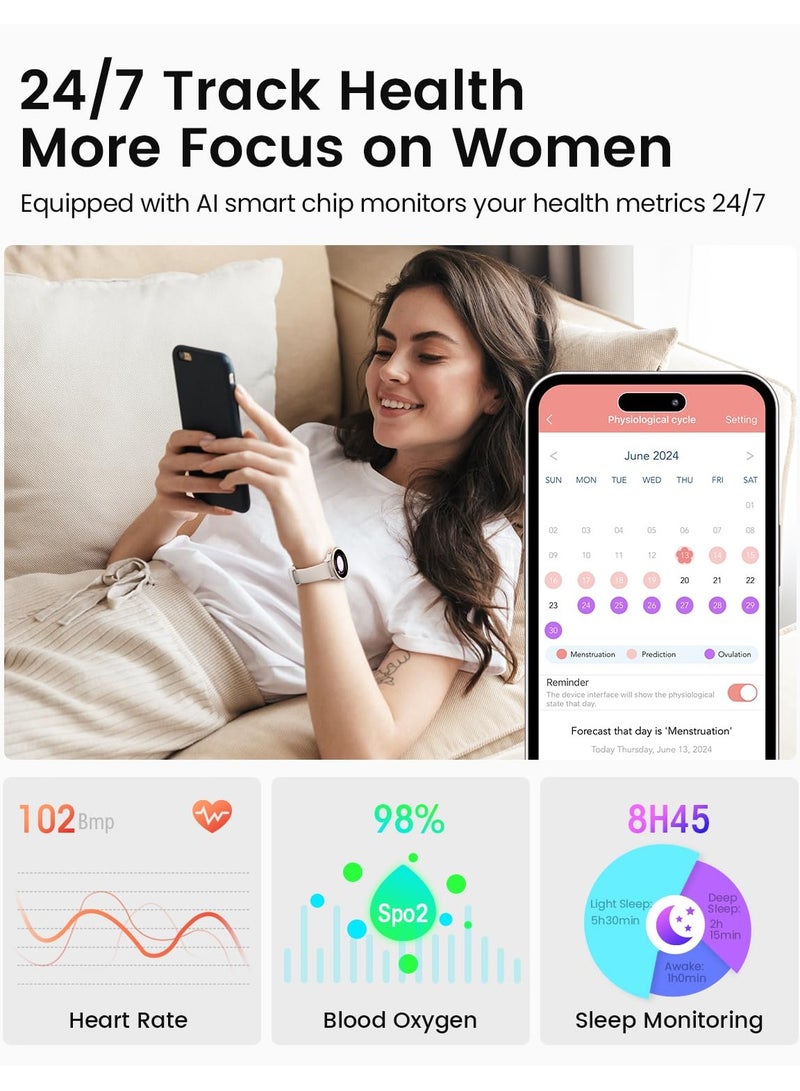 1.27'' Smart Watches for Women with Calls,Step Tracker,heart Rate Monitor, 70 Sport Modes IP68 Waterproof