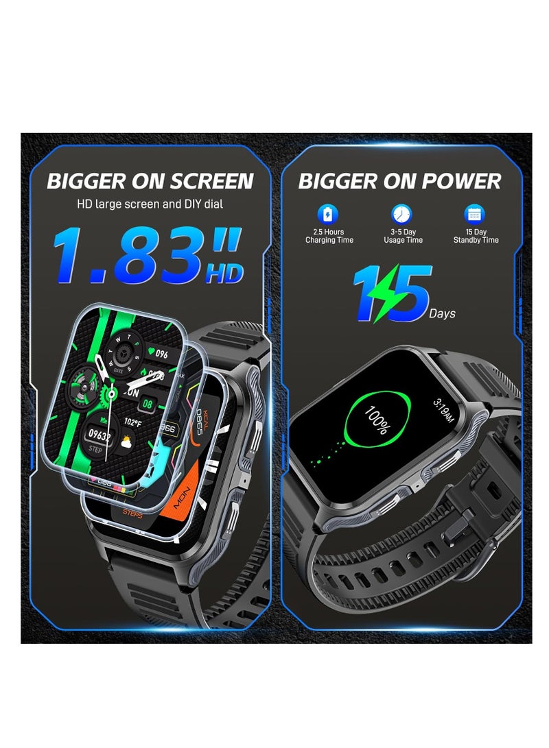 1.83” Smart Watch for Men with Bluetooth Call, Outdoor Sports Smartwatch, 3ATM Waterproof Fitness Tracker Watch, with Fitness & Sleep Tracker, Heart Rate Monitor, Swimming Pedometer
