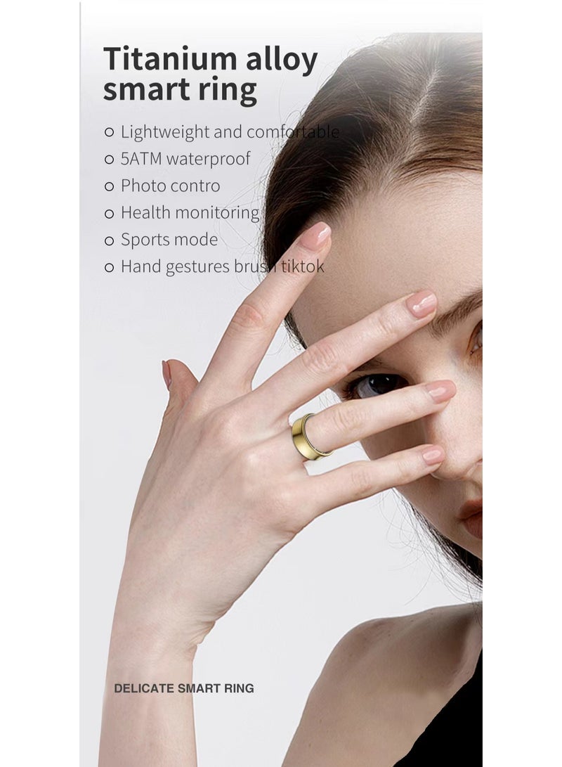 Smart Health Ring for Heart Rate Blood Oxygen Sleep Monitoring all Weather Motion Calculation 24-hour Health Monitoring Protect Your Health Gold No.19