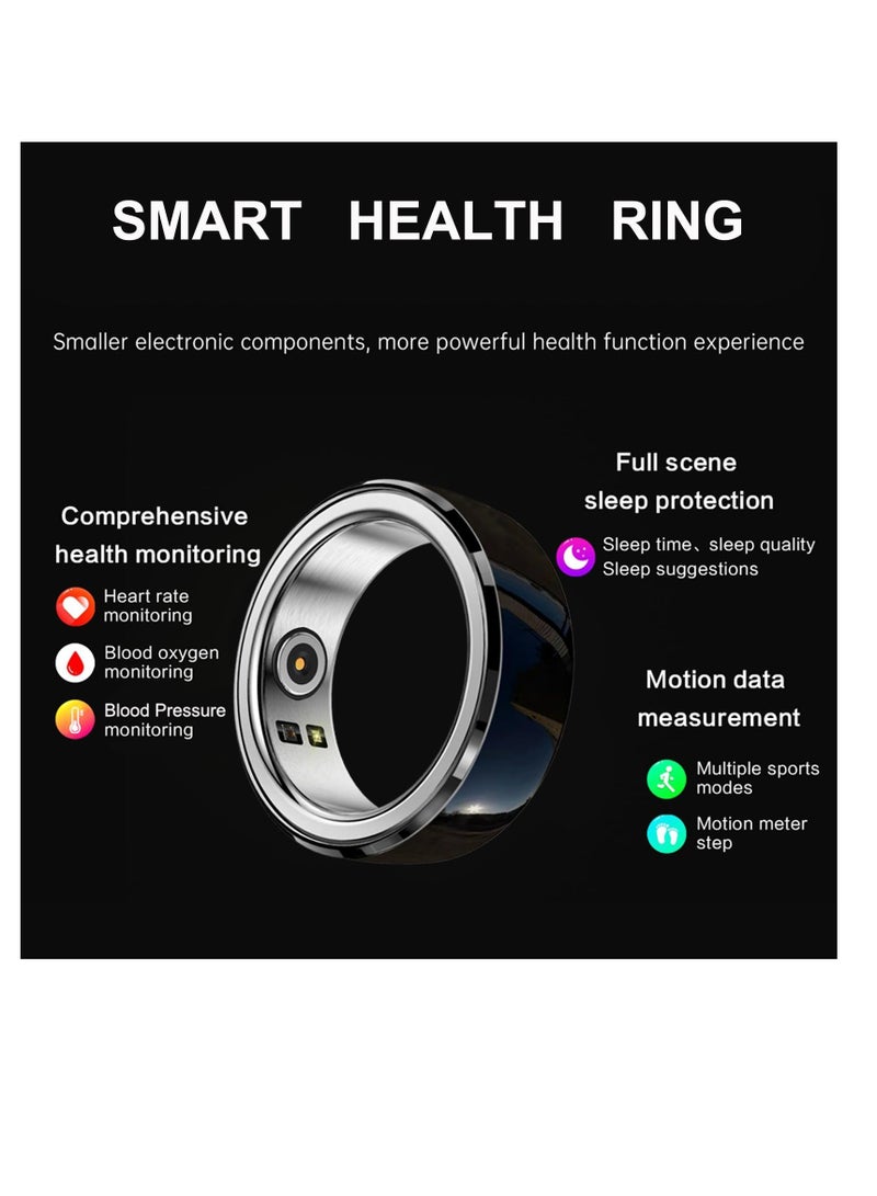 Smart Health Fitness Ring 20mm with Heart Rate Monitor Sleep Tracker Blood Pressure Pedometer Waterproof Long Battery Life Black