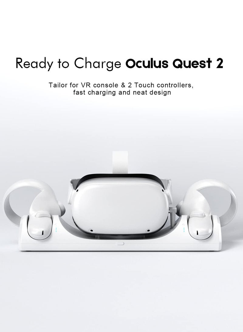 Magnetic Charging Dock for Oculus Quest 2 / Meta Quest 2 with LED Indicator, Includes 2 Rechargeable Batteries and Type-C Charger Cable for VR Headset and Touch Controllers.