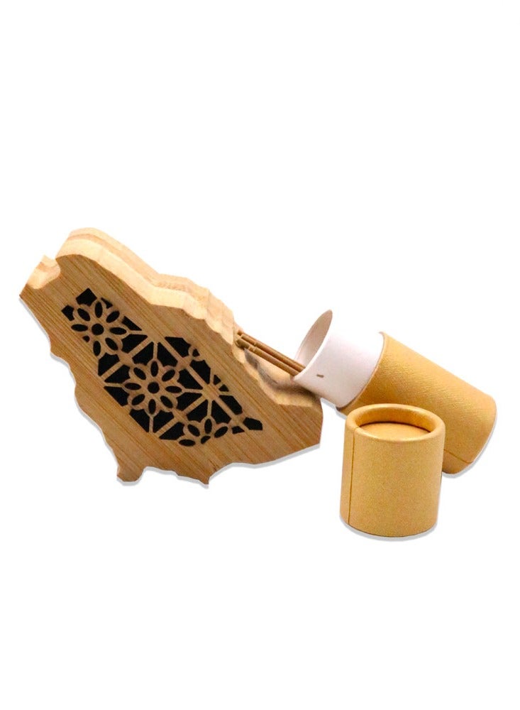 Mini Wooden Oud Incense Burner Saudi Arabia Map Design with 10pcs 1.3mm Oud Sticks