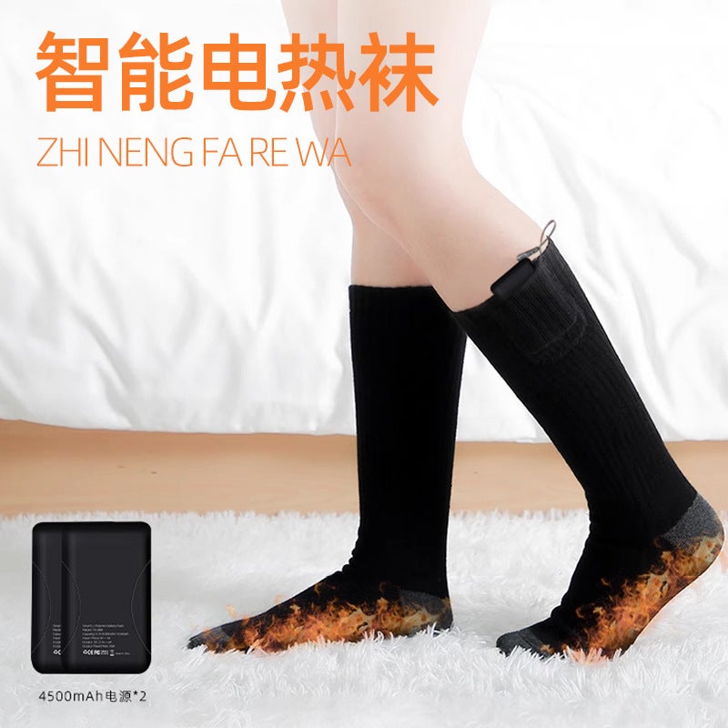 Unisex Heated Socks Long Tube Winter WarmersBlack Black