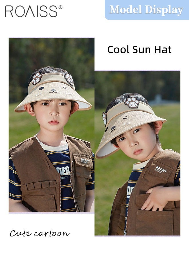 Children's Wide Brim Sun Hat, Cartoon Breathable Empty Top Sun Protection Outdoor Sports Cycling Beach Sun Cap, Adjustable Size