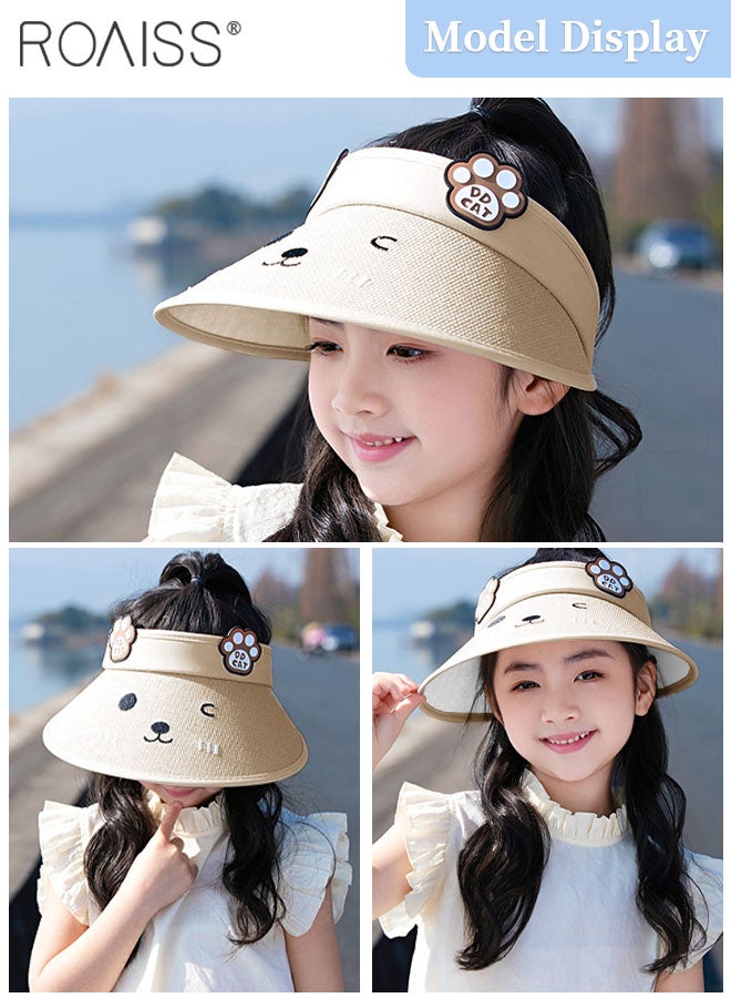 Children's Wide Brim Sun Hat, Cartoon Breathable Empty Top Sun Protection Outdoor Sports Cycling Beach Sun Cap, Adjustable Size