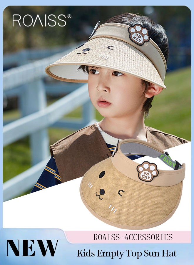 Children's Wide Brim Sun Hat, Cartoon Breathable Empty Top Sun Protection Outdoor Sports Cycling Beach Sun Cap, Adjustable Size