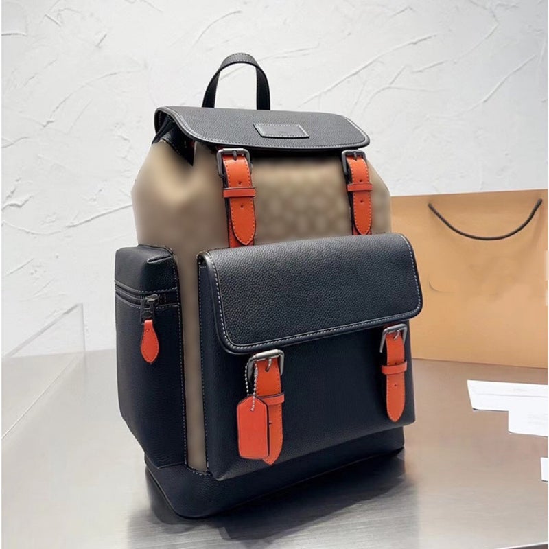 2023 Solid Color Travel Backpack with Large Pockets and Vertical Zip Black apricot cloth