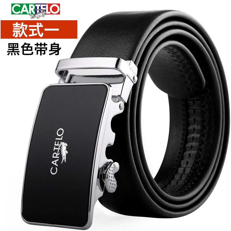 CARTELO Mens Genuine Leather Automatic Belt 81 style one black with body