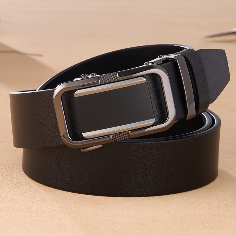 Mens Premium Leather Belt Automatic Buckle JK853 Black JK853 Black