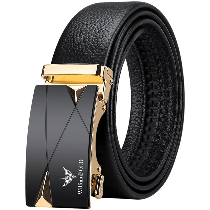 Paul Genuine Leather Mens Belt Automatic Buckle Gold (no gift box)