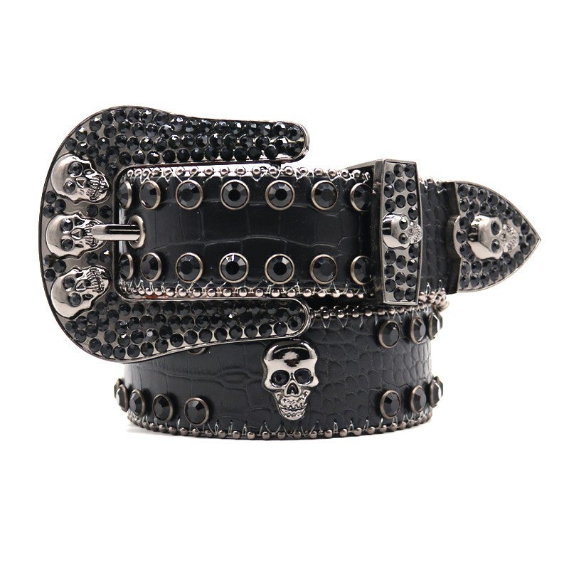 Rhinestone belt mens skull belt Womens inlaid full diamond belt skull accessories fashion punk trendy belt Skull 02