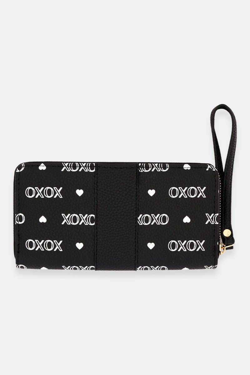 Women Brand Logo Zip Around Wallet 10 H x 19 L x 2,5 cm, Black/White