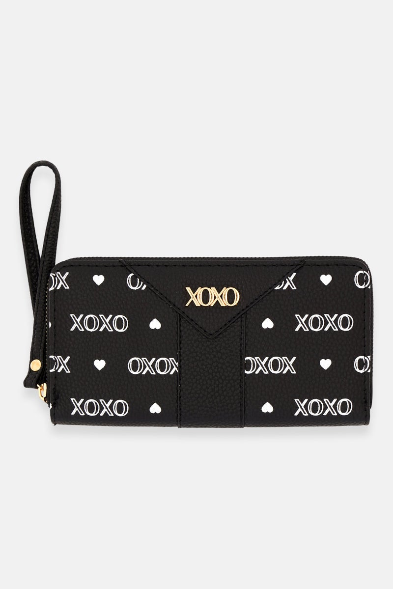 Women Brand Logo Zip Around Wallet 10 H x 19 L x 2,5 cm, Black/White