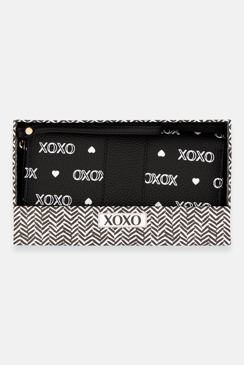 Women Brand Logo Zip Around Wallet 10 H x 19 L x 2,5 cm, Black/White