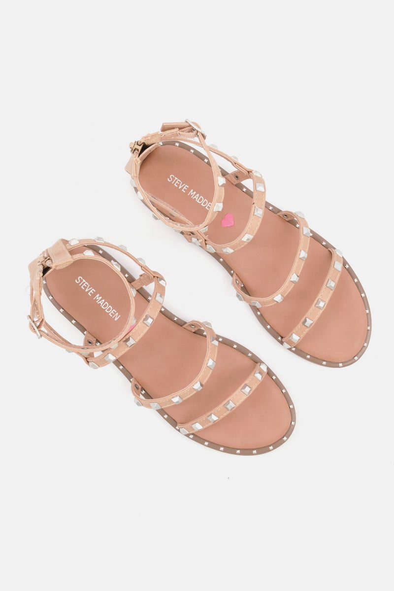 Kids Girl Embellished Adjustable Buckle Sandals, Tan