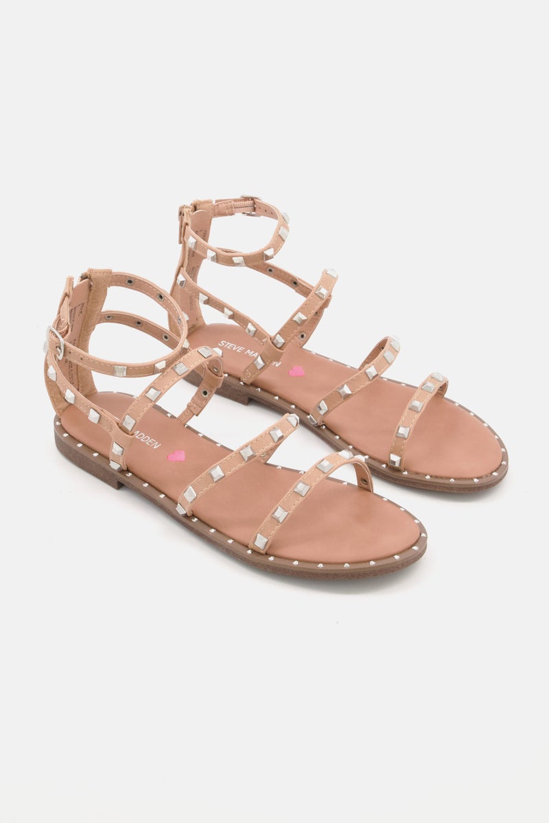 Kids Girl Embellished Adjustable Buckle Sandals, Tan