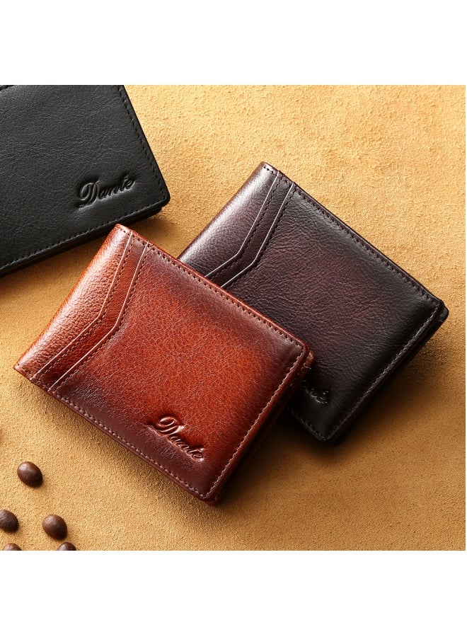 Cowhide Wallet Thin RFID Anti-theft Card Swipe Driver's License Coin Purse Horizontal Black