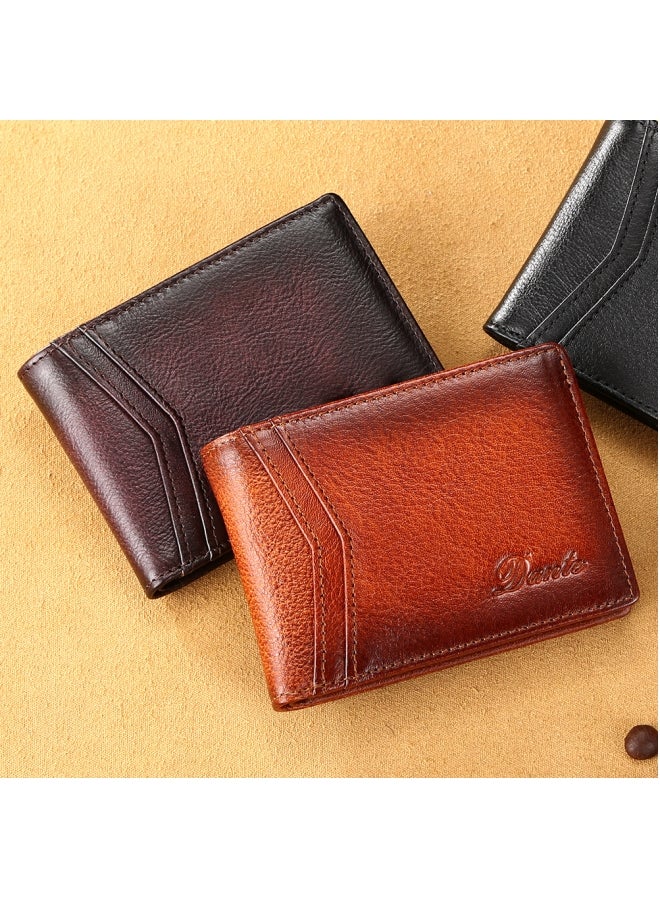 Cowhide Wallet Thin RFID Anti-theft Card Swipe Driver's License Coin Purse Horizontal Black
