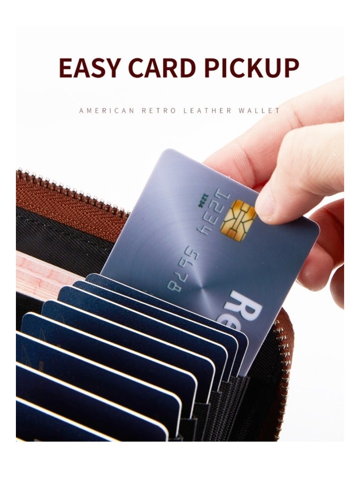Ancient Harp Leather Card Slot Simple Anti-demagnetization Anti-theft Brush Can Hold Mobile Phone Convenient Wallet Black