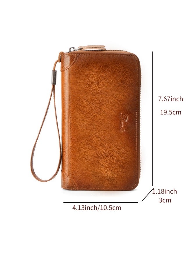 Ancient Harp Leather Card Slot Simple Anti-demagnetization Anti-theft Brush Can Hold Mobile Phone Convenient Wallet Black