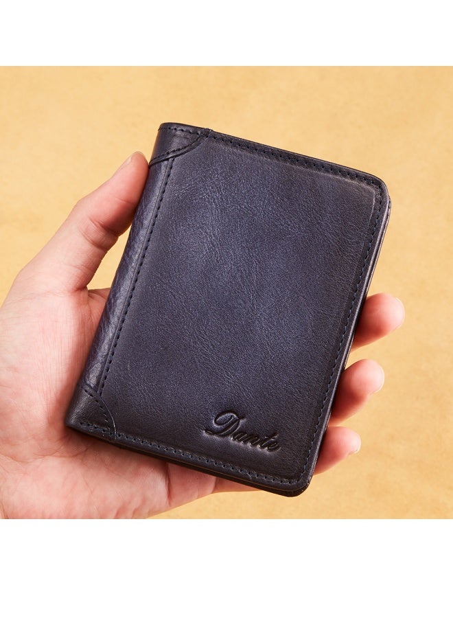 Men's Wallet First-layer Cowhide Anti-theft Card Swipe RFID Genuine Leather Wallet Blue