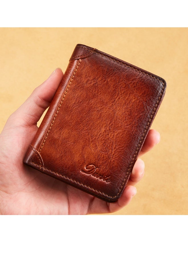 Men's Wallet First-layer Cowhide Anti-theft Card Swipe RFID Genuine Leather Wallet Yellow Brown