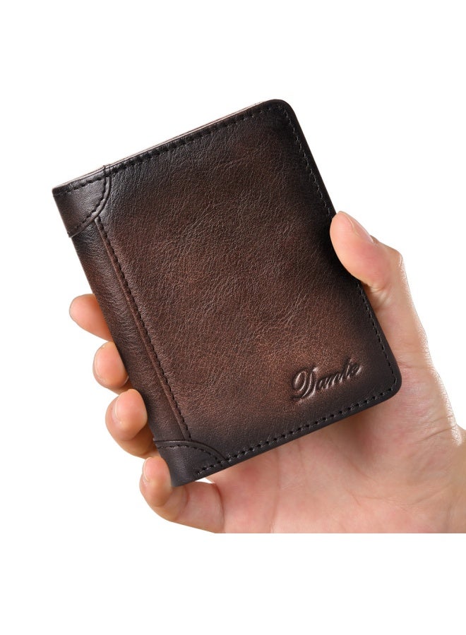 Men's Genuine Leather RFID Anti-theft Brush Vertical Three-sided Retro First-layer Cowhide Wallet Retro Brown (Anti-theft Brush)