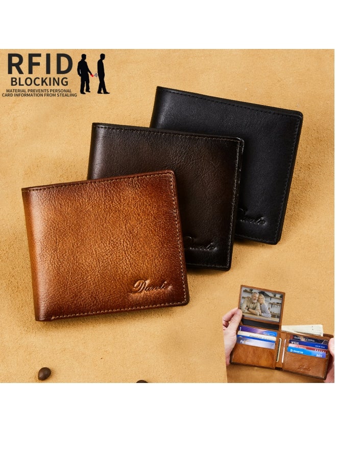 Men's Wallet, Top Layer Cowhide, Anti-theft Card Swipe RFID Leather Wallet, Black