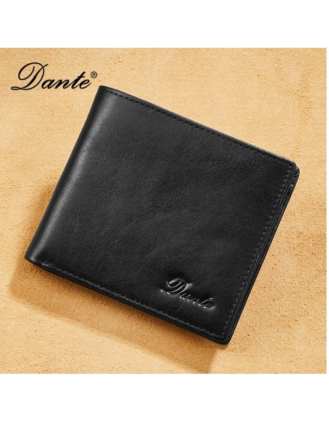 Men's Wallet, Top Layer Cowhide, Anti-theft Card Swipe RFID Leather Wallet, Black