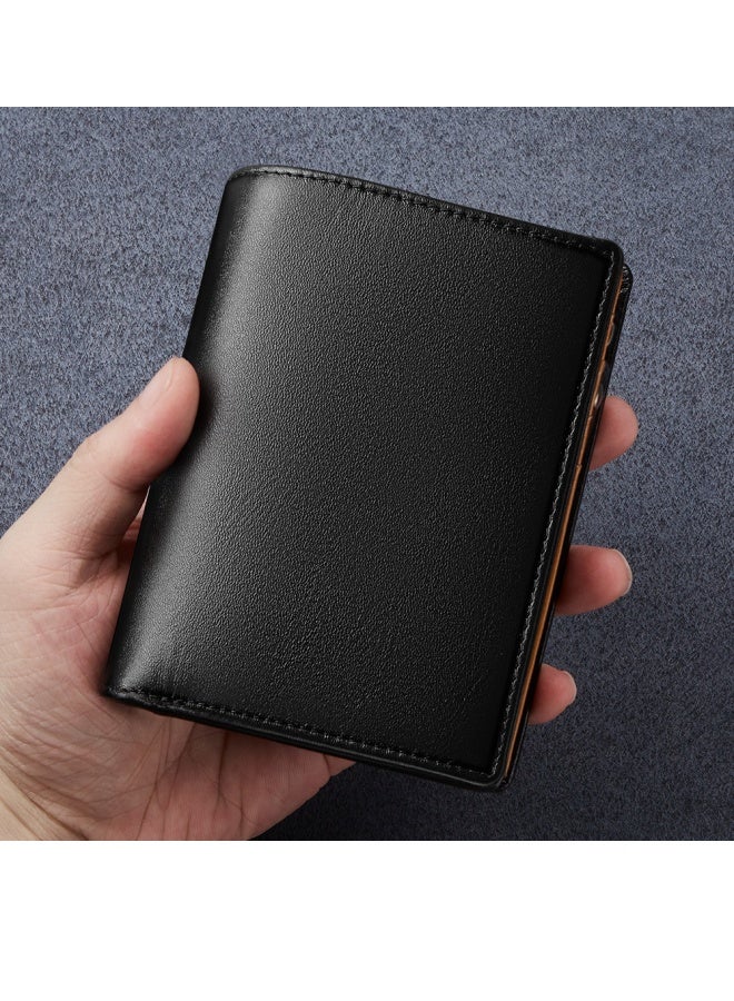 Men's Genuine Leather Zipper Wallet Large Capacity Multi-Card Slot Vertical Wallet Black Brown